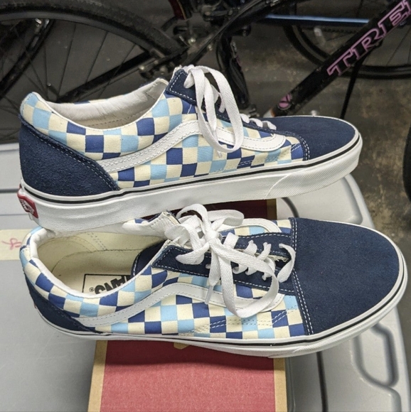 Rare EUC Vans Old Skool Blue Topaz Checkered Canvas Skate Shoes - Size 10 - Picture 2 of 8